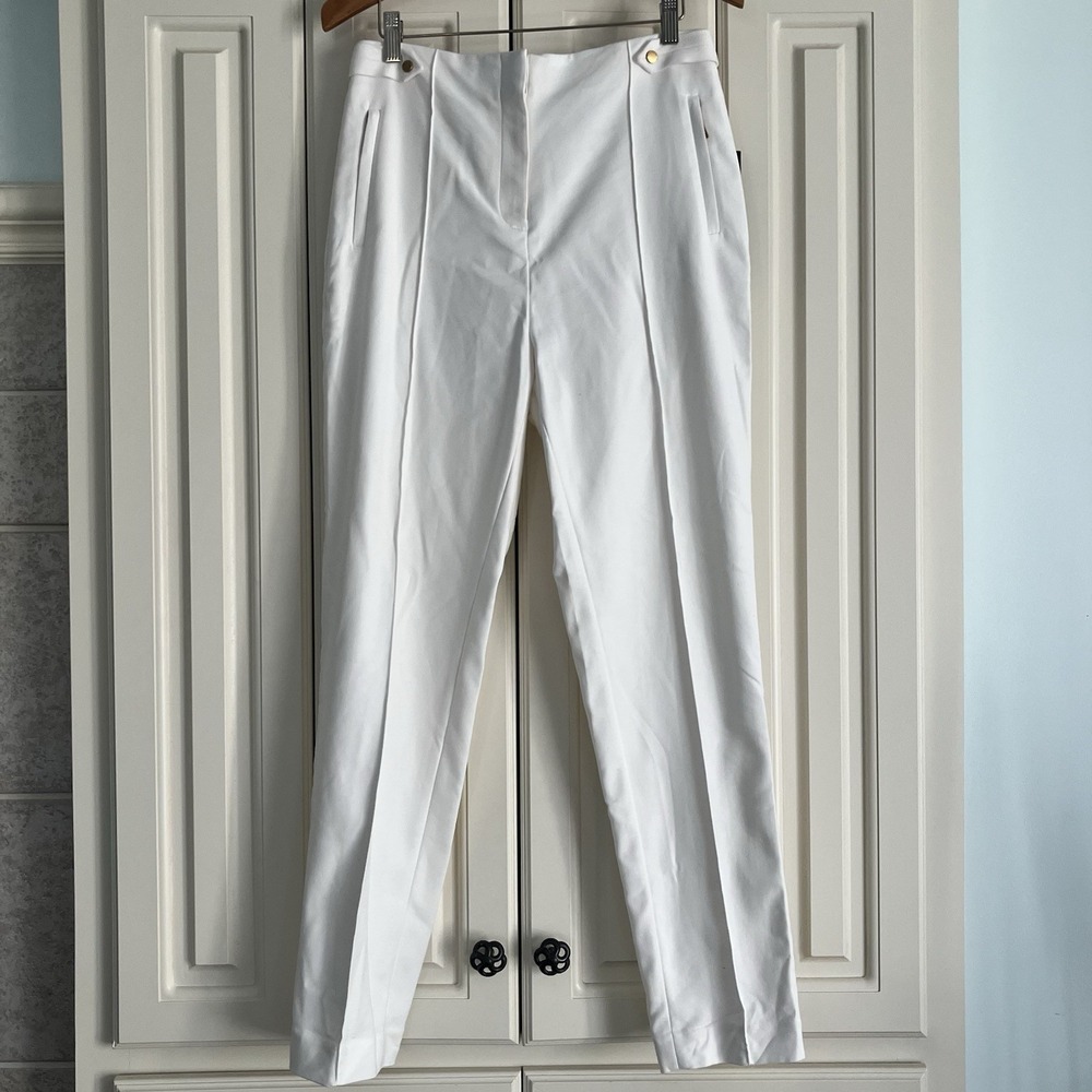 Donna Karen New York Cream High Waisted Pleated Gold‎ Zipper Trousers NWT